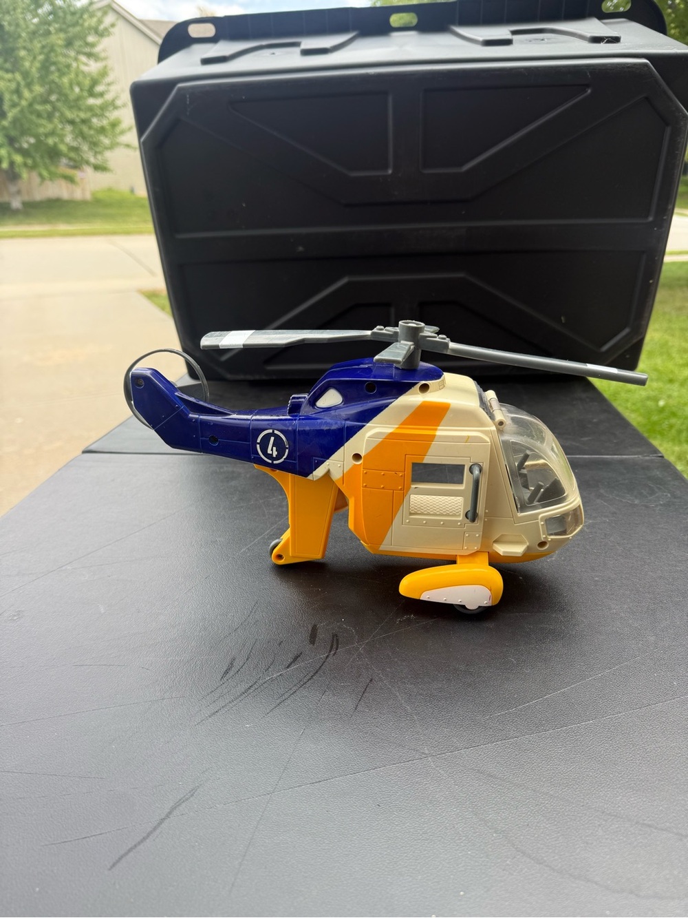 Fisher-Price Imaginext Rescue Helicopter Vehicle Yellow Blue White Doors Open